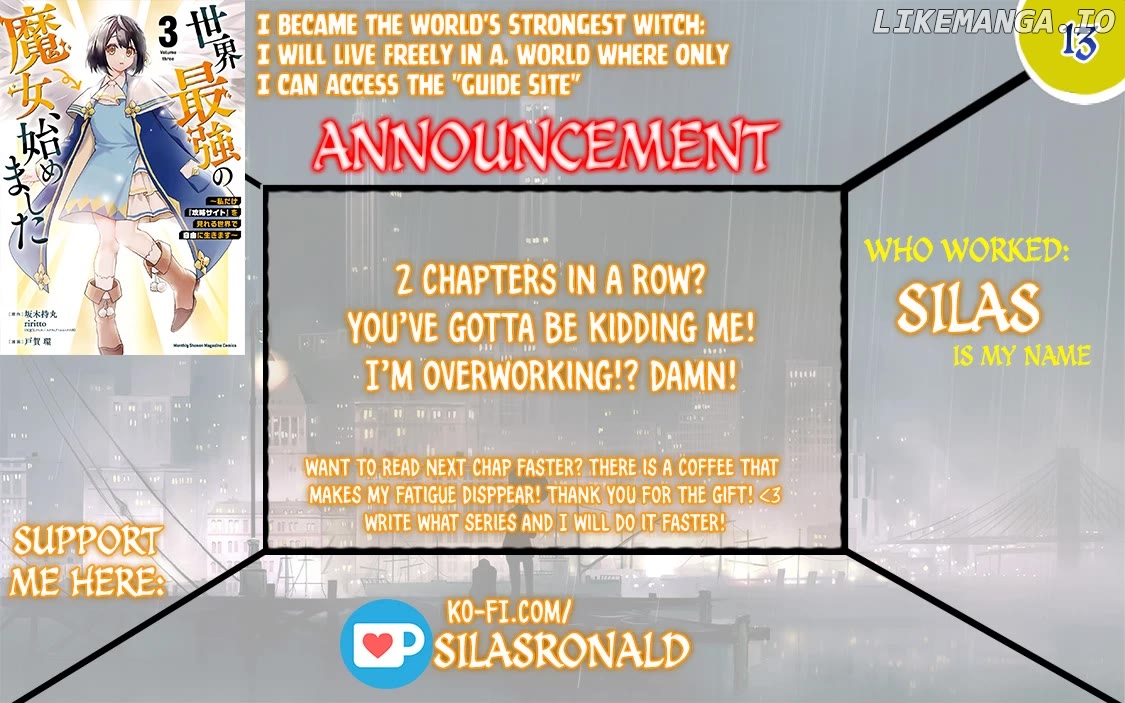 I Became The World's Strongest Witch, ~I Will Live Freely In A World Where Only I Can Access The "guide Site"~ Chapter 13 - page 1