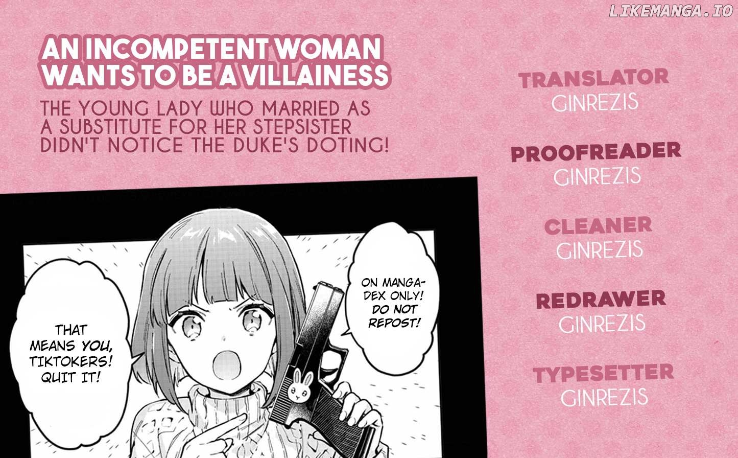 An Incompetent Woman Wants to Be a Villainess ~The Young Lady Who Married as a Substitute for Her Stepsister Didn't Notice the Duke's Doting~ Chapter 7 - page 22