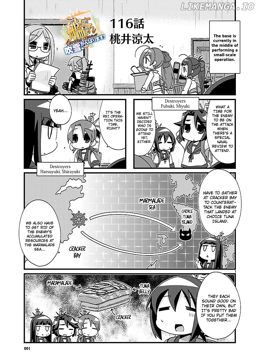 Kantai Collection - Kankore - 4-koma Comic - Fubuki, Ganbarimasu! chapter 116 - page 1
