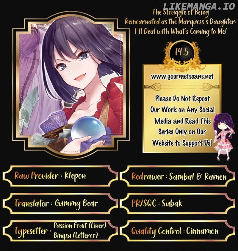 The Struggles of a Reincarnated Marquess's Daughter--- I'll Be Taken Down in Style! chapter 14.5 - page 1