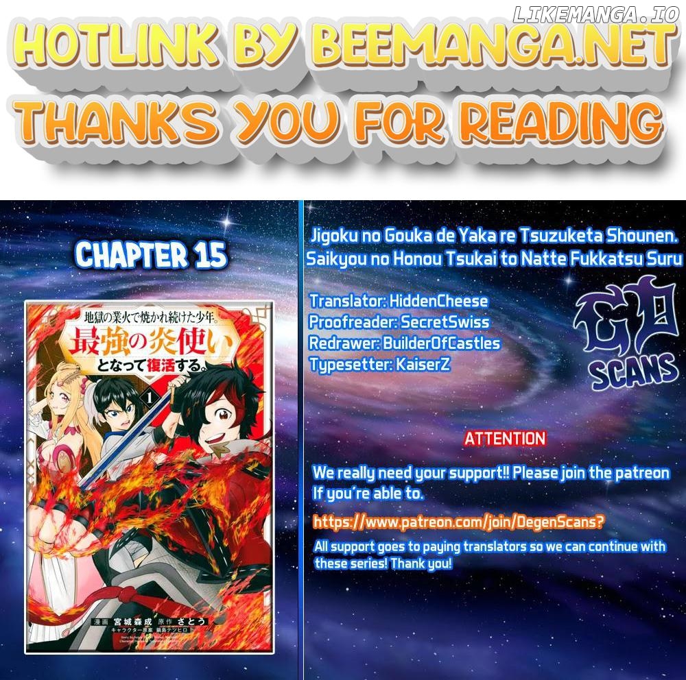 Jigoku no Gouka de Yaka re Tsuzuketa Shounen. Saikyou no Honou Tsukai to Natte Fukkatsu Suru. Chapter 15 - page 1