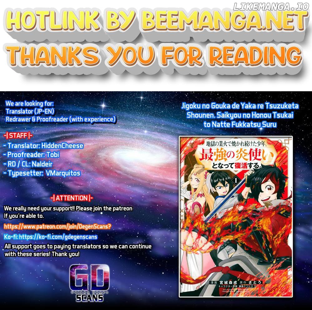 Jigoku no Gouka de Yaka re Tsuzuketa Shounen. Saikyou no Honou Tsukai to Natte Fukkatsu Suru. Chapter 27 - page 1