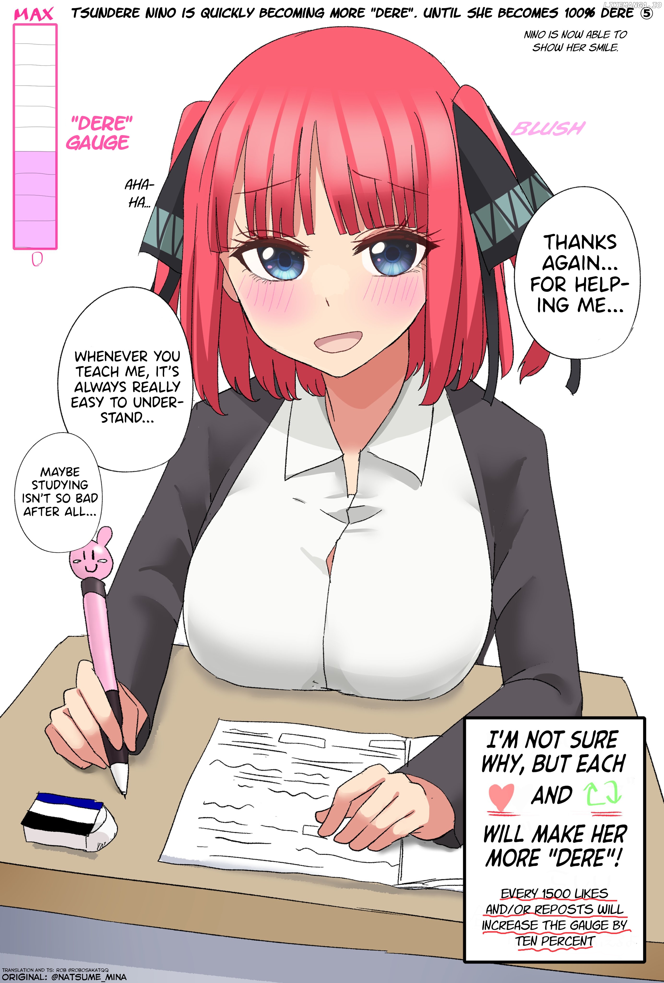 5Toubun No Hanayome - Tsundere Nino Rapidly Becomes More And More "dere" Through Likes And Reposts (Doujinshi) chapter 5 - page 1