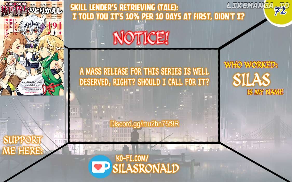 Skill Lender’s retrieving (Tale) ~I told you it’s 10% per 10 days at first, didn’t I~ Chapter 72 - page 1