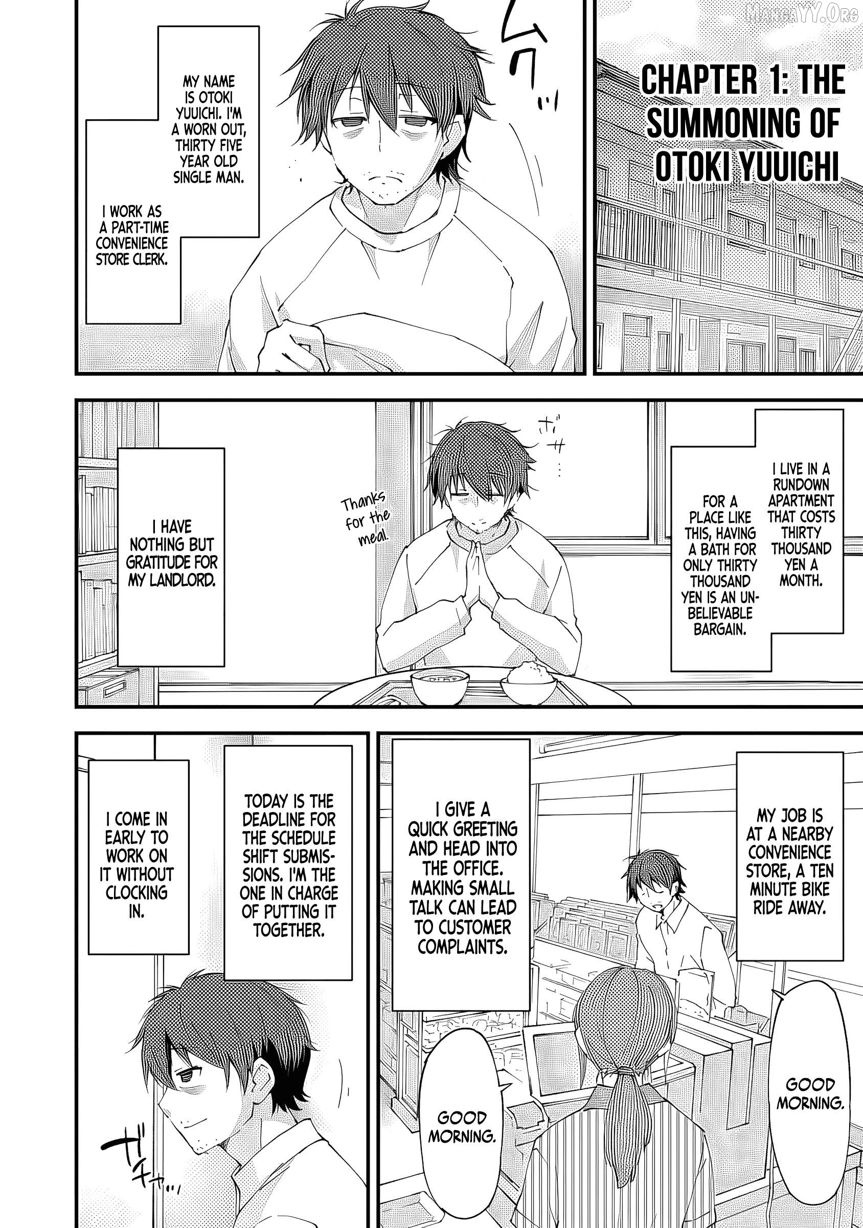 Kurasu Ten’i Ni Makikomareta Konbini Ten’in No Ossan, Yūsha Ni Wa Hitsuyō Nakatta Amarimono Sukiru O Kushishite Saikyō to Naru Yō Desu Chapter 1 - page 7
