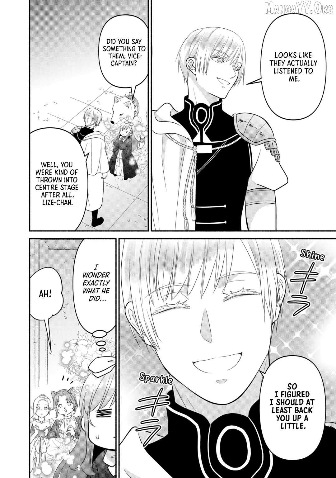 Tensei Youjo. Kamikemono to Ouji to, Saikyou no Ojisan Youhei-dan no Naka de Ikiru. Chapter 33 - page 9