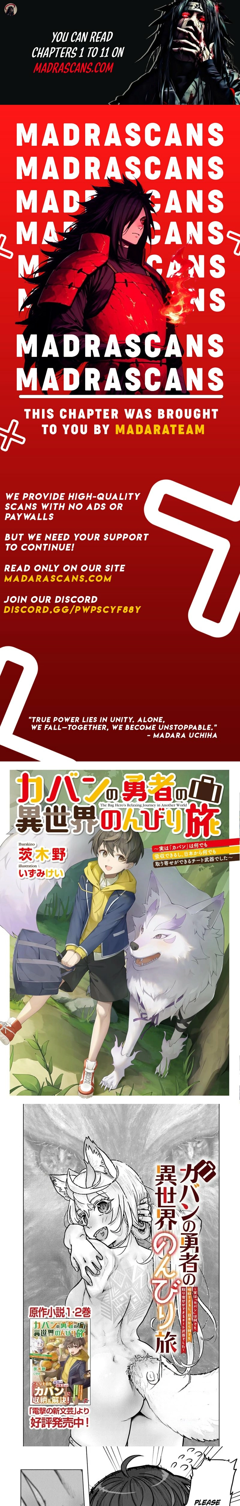 Kaban no Yuusha no Isekai Nonbiri Tabi ~Jitsuwa "Kaban" wa nani demo Kyuushuu Dekirushi, Nihon kara nandemo Toriyose ga Dekiru Cheat bukideshita~ Chapter 4.1 - page 1