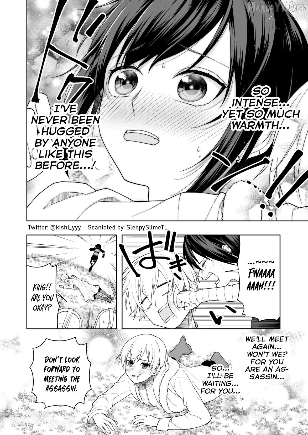 The king is about to be assassinated by an assassin, whilst the guards come in to rescue. Chapter 2 - page 4