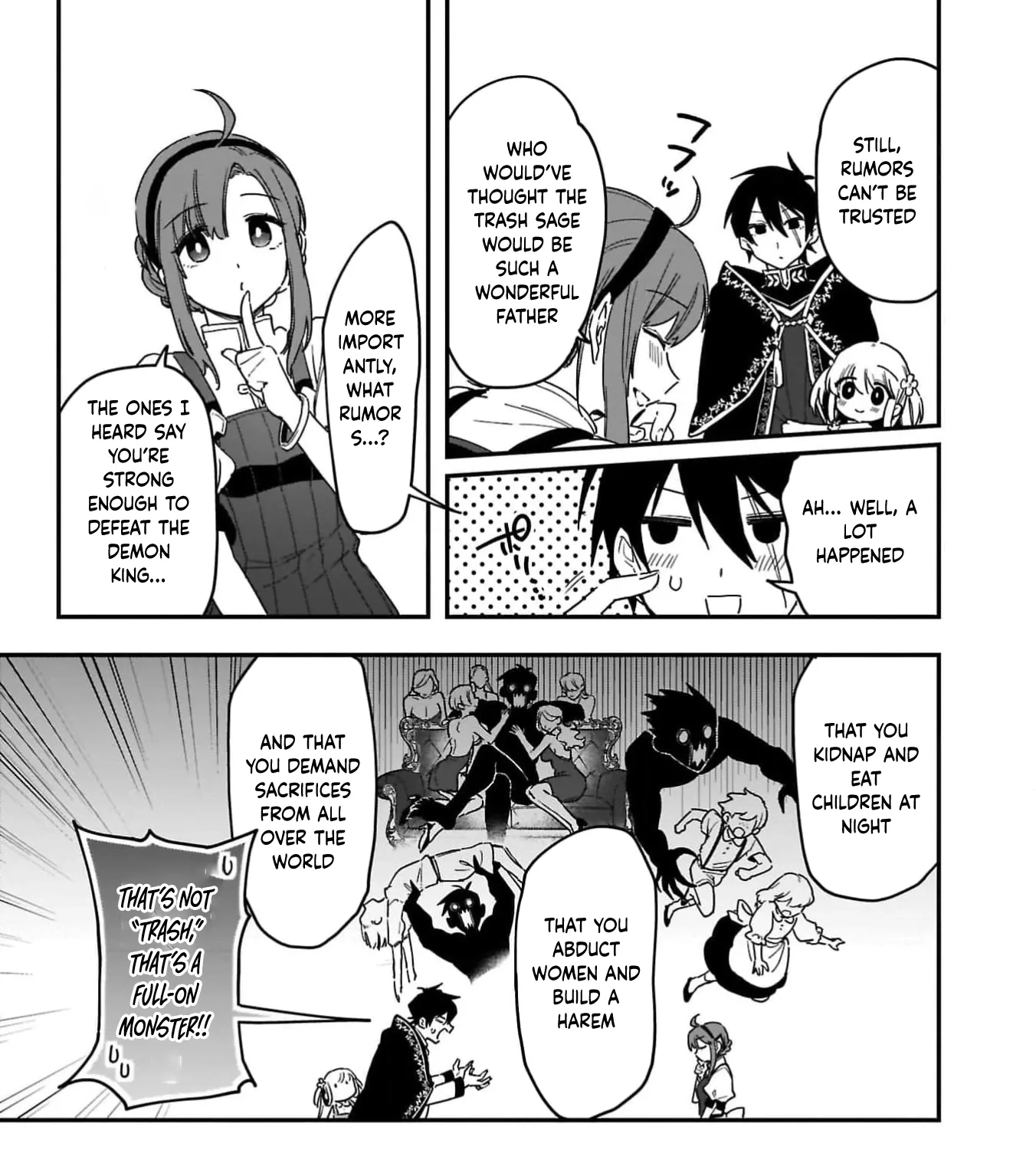Tsuihou Saikyou Kuzu (?) Kenja no Henkyou Kosodate Slow Life Kuzu da to Kanchigaisaregachi na Saikyou no Zen'nin wa Maou no Musume wo Chouzetsu Iko ni Sodateageru Chapter 2 - page 57