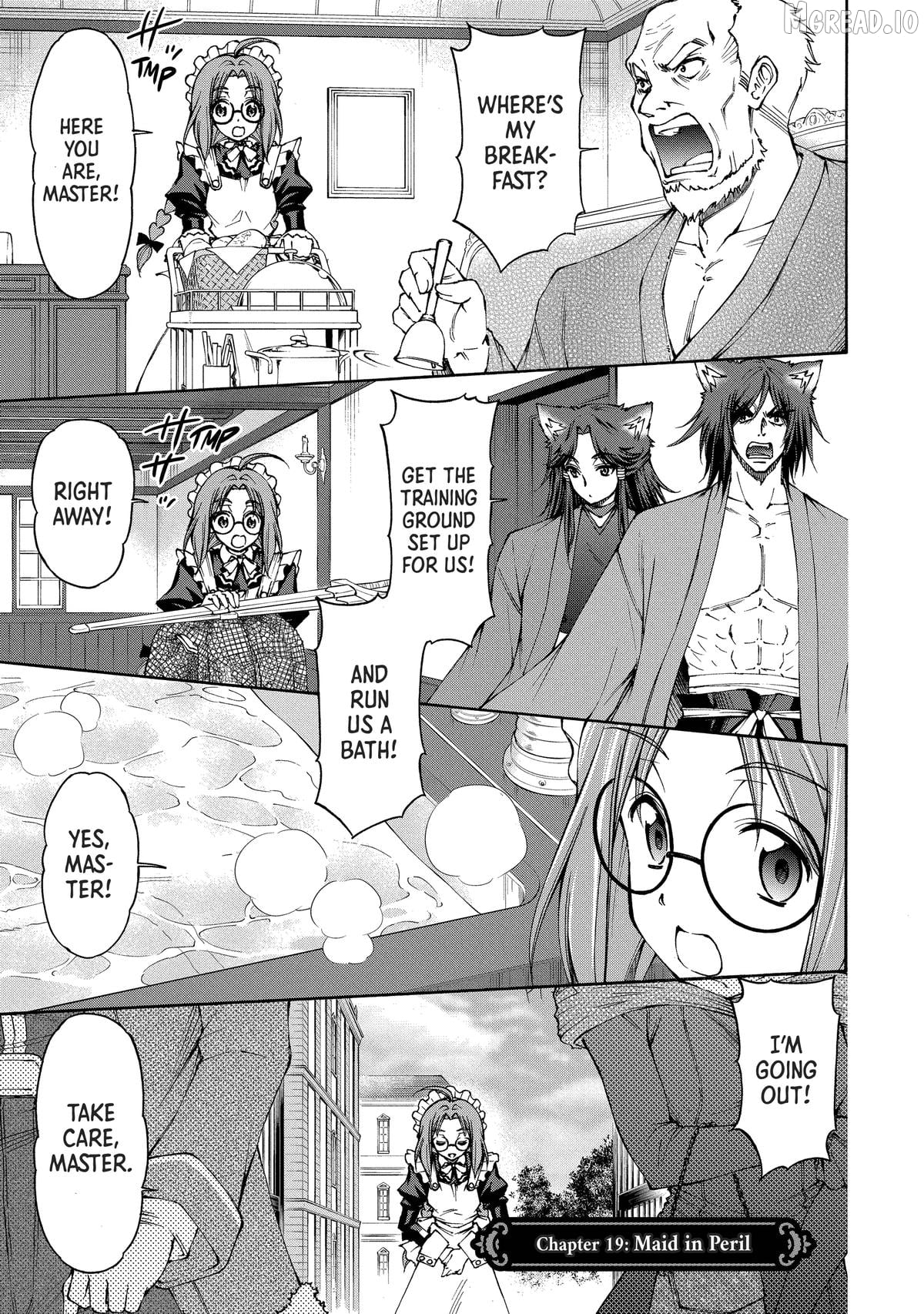 Maid nara Touzen desu. ~Nureginu wo Kiserareta Bannou Maid-san wa Tabi ni Deru Koto ni shimashita.~ Chapter 19 - page 1